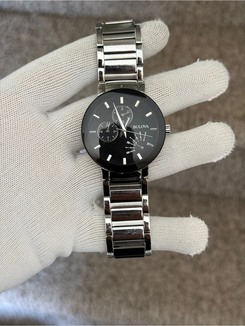 Bulova Men's Futuro Stainless Steel Silver 40mm Black Dial Watch